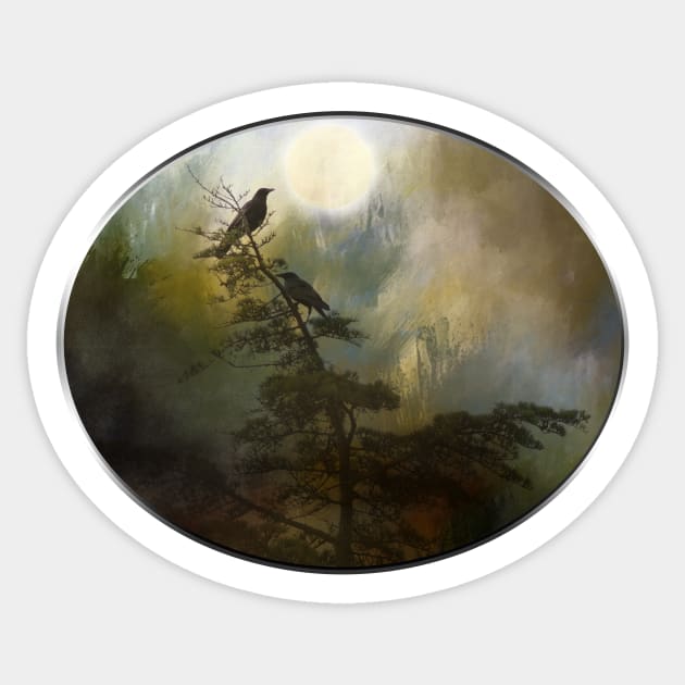 Crows In Tree Gothic Art Sticker by bhymer